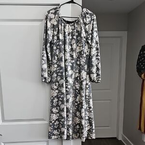 LuLaRoe Eve Elegant Heathered Dark Gray With Gold Foil Floral Long Sleeve Dress